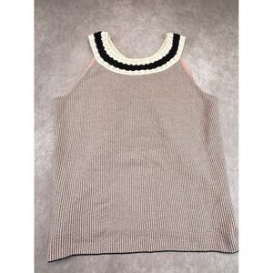 Crochet Trim Textured Knit Tank Top Sleeveless Bamboo Blend Size L Anthropologie